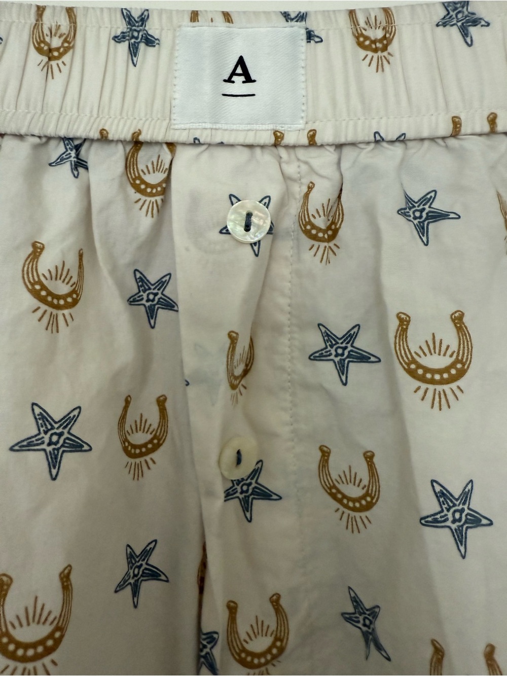 Anthropologie The Wren Boxer Pants Cream Horseshoe Star Pajama Lounge PJs Size M - Picture 2 of 7